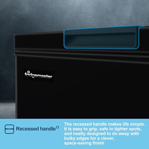 Fridgemaster MCF142EB 142L Chester Freezer 4 Star Freezer Rating - 55.9D x 62.5W x 85.4H cm Black with Recessed Handle - E Rated