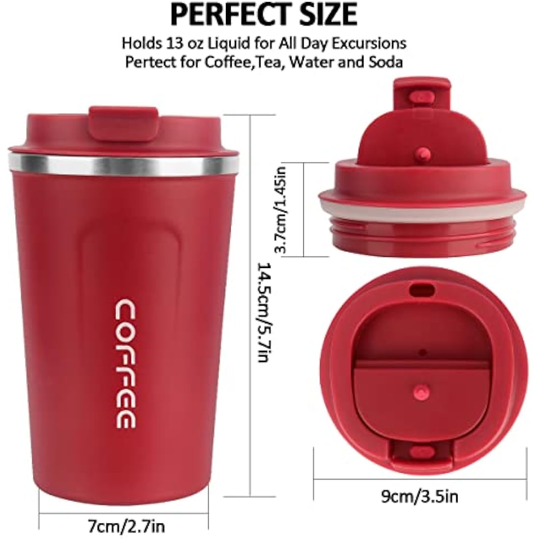 MOMSIV Coffee Cup, 380ml Stainless Steel Coffee Mug with Leak-Proof Lid, Insulated Vacuum Leakproof Travel Mug, Double-Walled Insulated Car Mug for Coffee, Tea Water (Red)