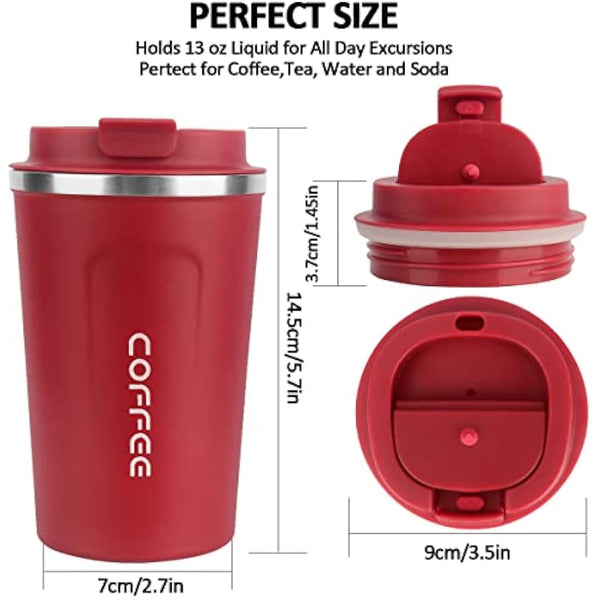MOMSIV Coffee Cup, 380ml Stainless Steel Coffee Mug with Leak-Proof Lid, Insulated Vacuum Leakproof Travel Mug, Double-Walled Insulated Car Mug for Coffee, Tea Water (Red)