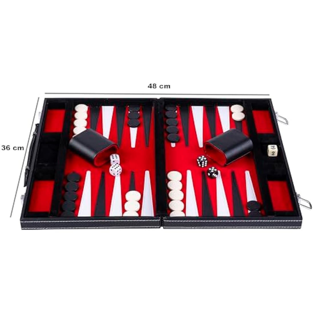 Engelhart- 250516 - Backgammon 15"- Open: 36 x 48 cm - inlaid velvet and stitching leatherette playing field in attache case