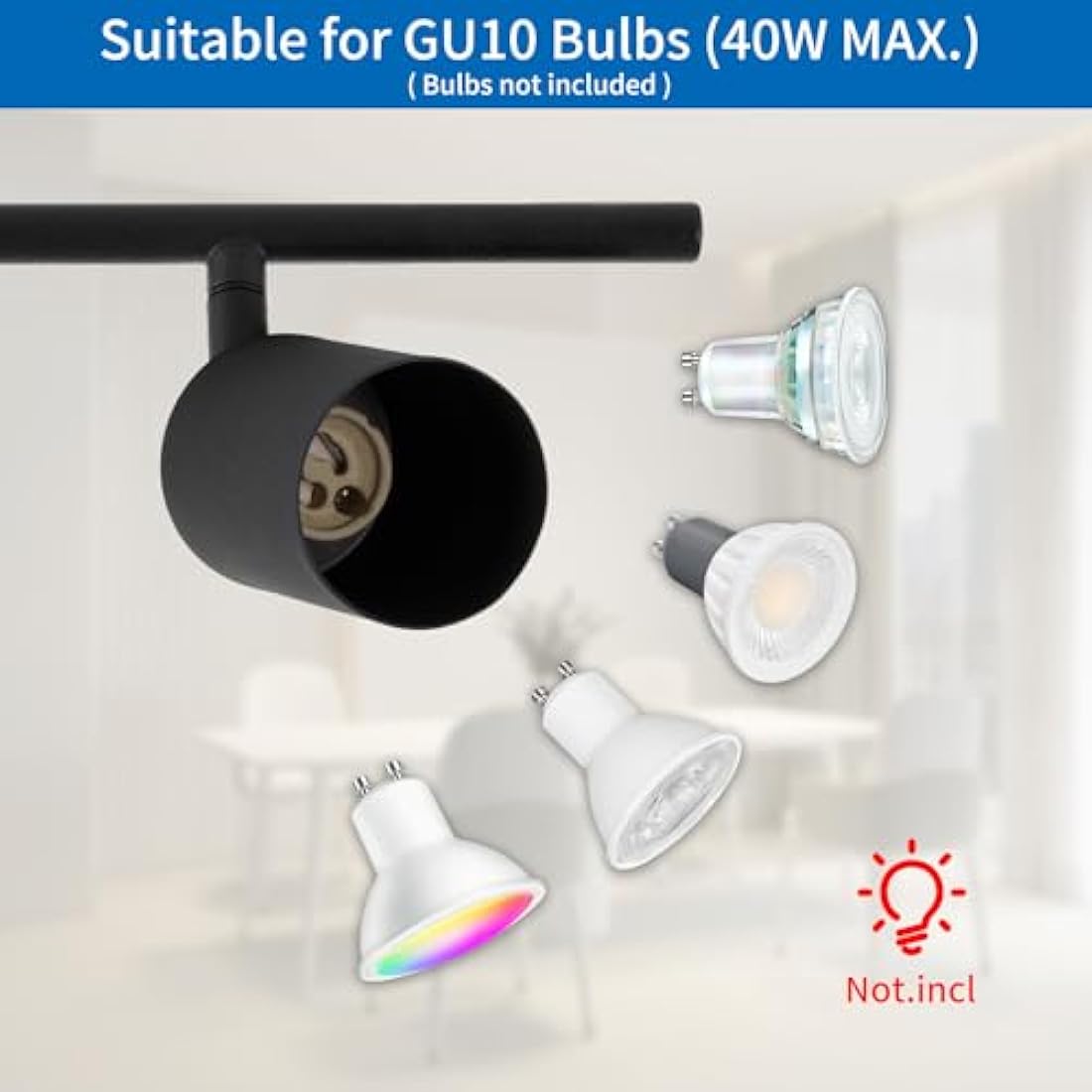 ANWIO 6 Black GU10 Spotlight Ceiling Lights,Bedroom Kitchen Lights Ceiling,GU10 Industrial Hallway Ceiling Light Fitting,Spot Light Bar Indoor Adjustable Light Ceiling Spot Lamp(Bulbs Not Included)