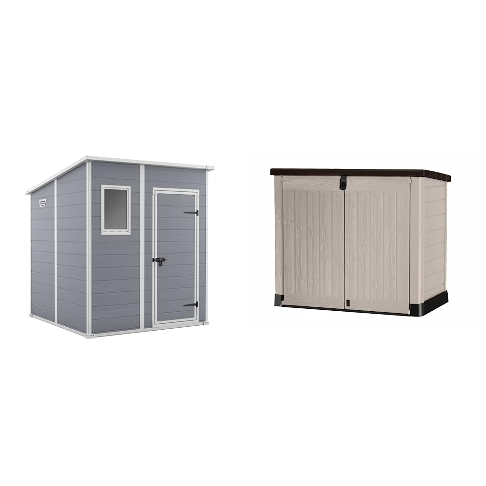 Keter Manor Pent Garden Storage Shed 6 x 6 feet - Grey, 200.6 cm*183.5 cm*183.0 cm