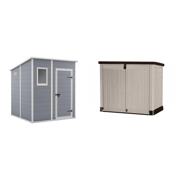 Keter Manor Pent Garden Storage Shed 6 x 6 feet - Grey, 200.6 cm*183.5 cm*183.0 cm