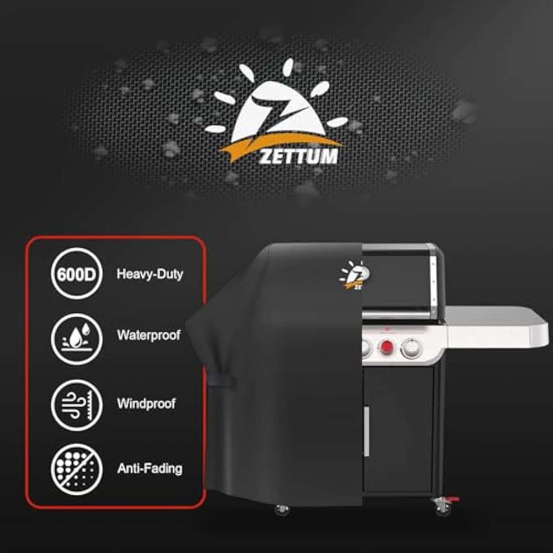 Zettum BBQ Cover 147 CM - 7130 Grill Barbecue Cover for Weber Genesis II Series Heavy Duty & Waterproof, PU Cover for Weber Genesis E-330, E-310, S-310, S-330, S-335, S-340(147 L x 63 W x 113 H cm)