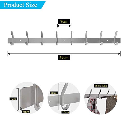 Dripex Coat Hook Rack Wall Mounted 304 Stainless Steel Hanger Heavy Duty Clothes Hat Holder (8 Hooks - 2 Pack)