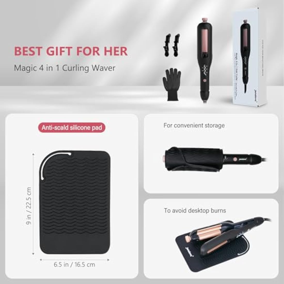 janelove Hair Waver for Short Hair - Adjustable Hair Curler for Beach Waves,4-in-1 Wavy Styles Choices -22mm-25mm-28mm-32mm Curling Wand