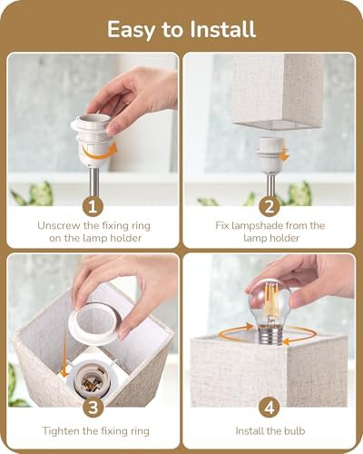 EDISHINE Bedside Lamps Set of 2, 3 Way Dimmable Table Lamps with USB A+C Charging Ports, LED Bulb Included, Touch Lamps for Bedroom, Living Room, Beige Linen Lampshade, 2700K