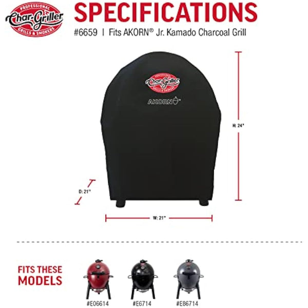 Char-Griller 6659 AKORN Jr. Portable Kamado Charcoal Grill Cover, Black