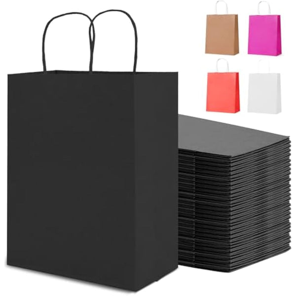 HAUSPROFI 25pcs Kraft Paper Bags for Gifts, Food & Sweets, Strong Carrier Bags with Twisted Handles for Kid Parties, Weddings, 27x21x11cm, Thicken 130gsm