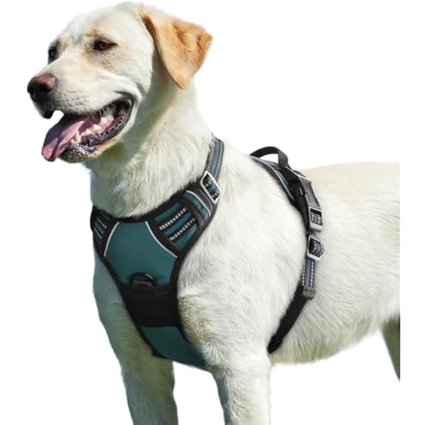 Eagloo Dog Harness Large Dog, No Pull Harness with Front Back Clips, Adjustable Pet Walking Vest, Soft Padded Pet Vest, Reflective No-Choke Breathable with Easy Control Handle, Dark Green, L