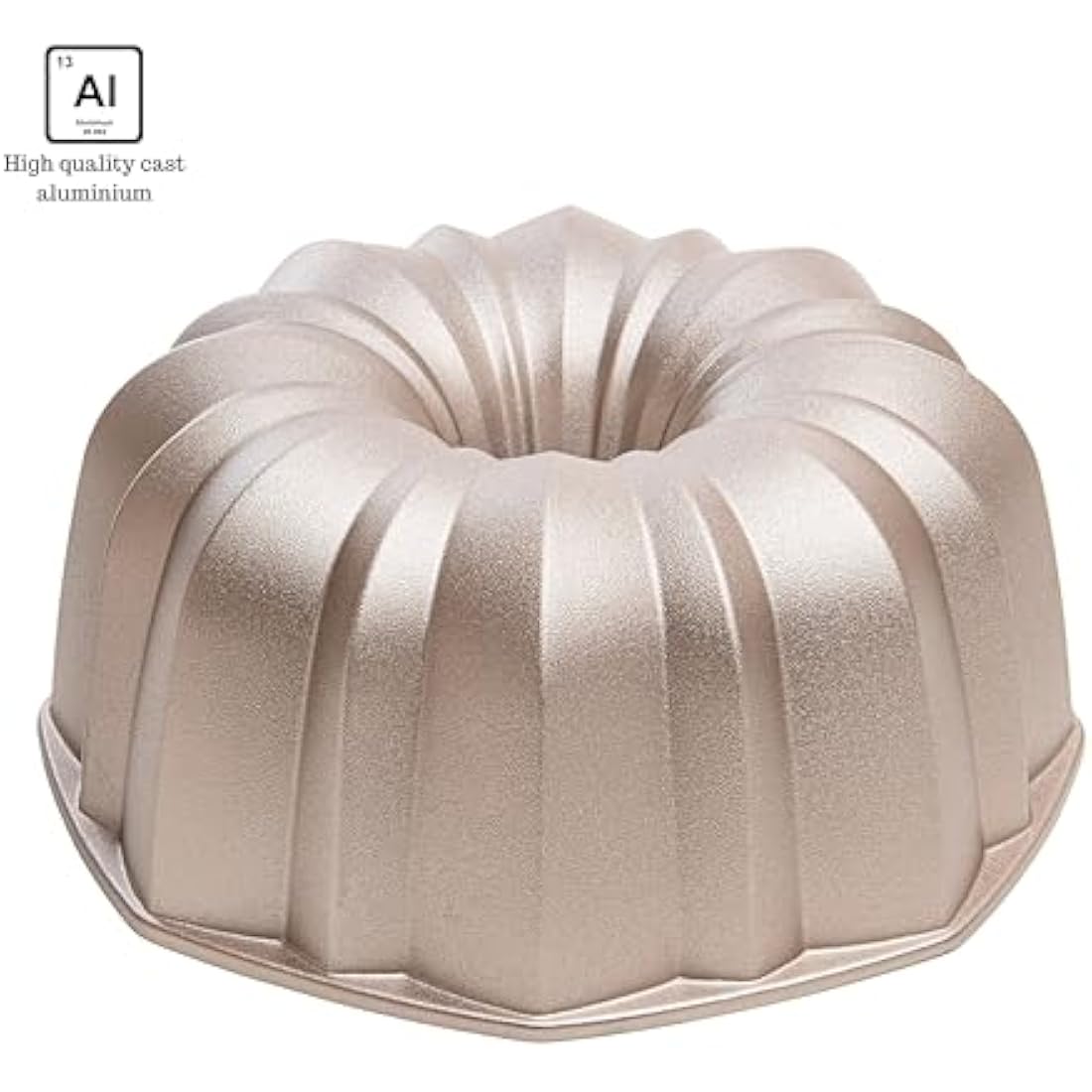 Erreke Cake Tin, Fluted Cake Tin, Ring Cake Mould, Cook Evenly, Double Non Stick Layer, Highly Durable Cast Aluminium, Rose Gold, 24cm Diameter, 2.0 Liter Capacity, Cake Mould, Flow