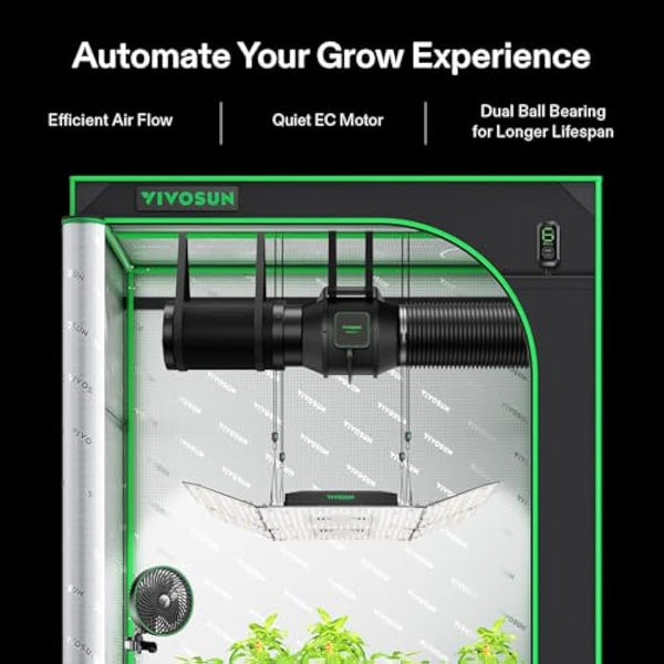 VIVOSUN Inline Duct Fan 150mm Exhaust Fan 688m³/h with E12 Speed Controller and Fully Programmable PWM Controlled EC Fan AeroZesh S6 for Grow Tent Ventilation
