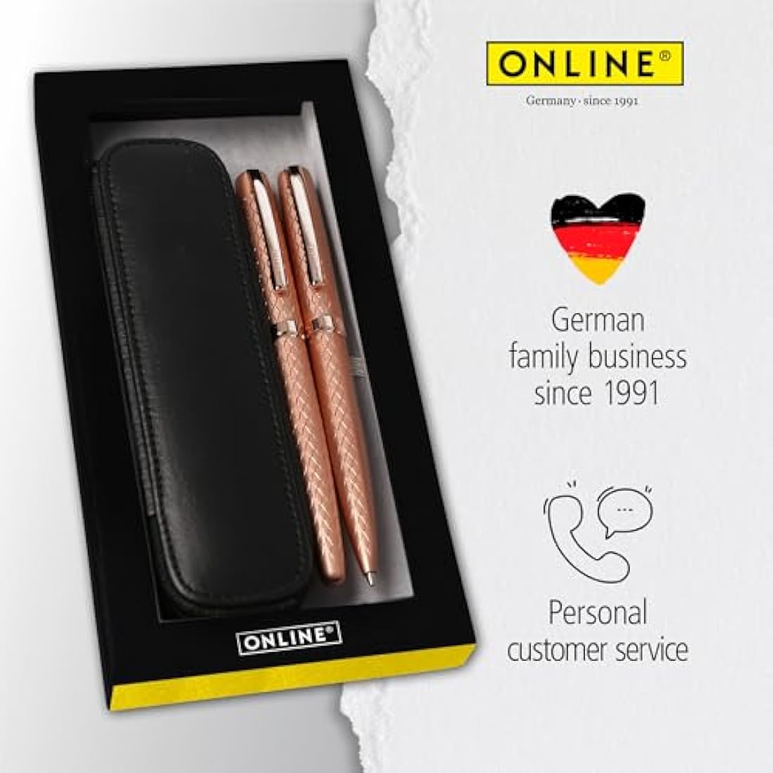 Online Set Eleganza Fountain Pen & Ballpen Diamond I Rosegold I Nib Size M I Metal Clip I Retractable Biro I Fountain-Pen for Standard Ink Cartridges Or Converter I In Gift Box
