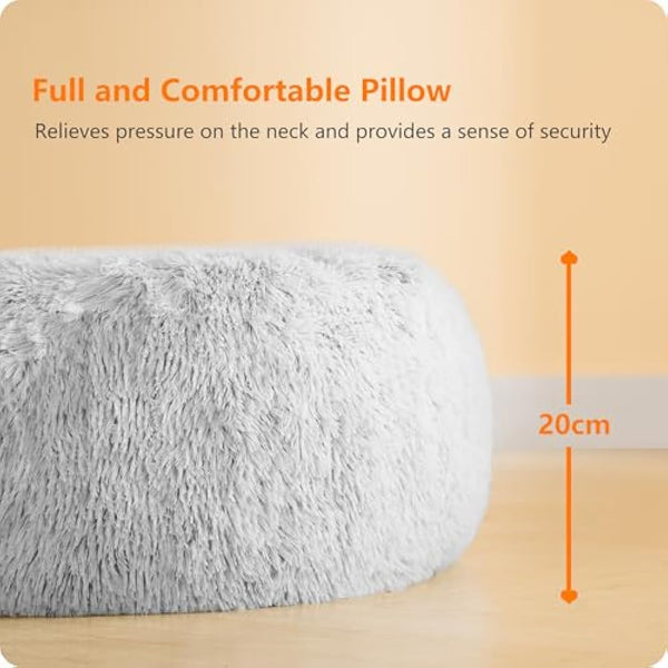 HMTOPE Dog Bed Round Orthopedic Dog Cushion Egg Crate Foam Dog Sofa Cat Bed Donut Cosy Dog Basket Washable, 70 cm Ø, Light Grey