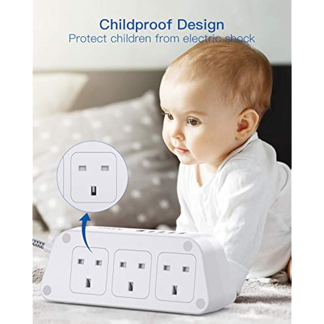 Addtam 3M Extension Cable, Extension Lead with 6 Way Outlets 5 USB(5A, 1 USB C and 4 USB A Ports), 3250W Overload Protection, 3M Braided Extension cord, Surge Protection Plug Extension Socket