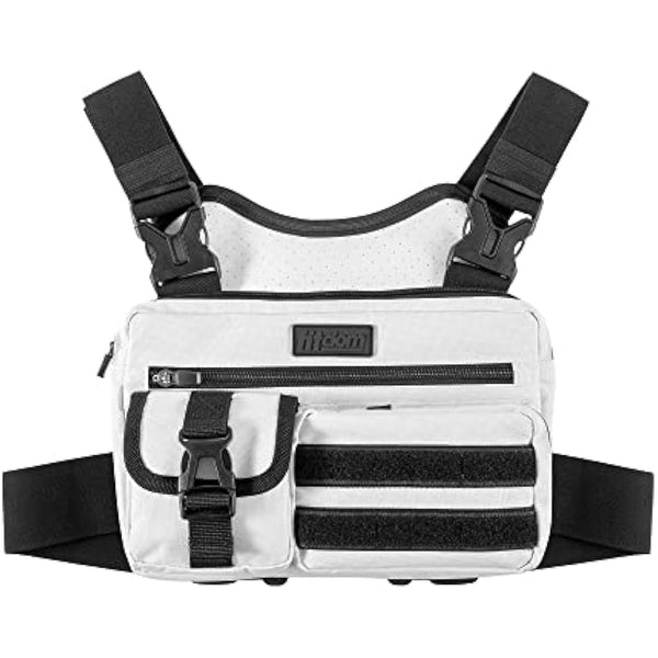 Fitdom Tactical Inspired Sports Utility Chest Pack. Chest Bag for Men with Built-in Phone Holder. This EDC Rig Pouch Vest is Perfect for Workouts, Cycling & Hiking, White, Vest Fit
