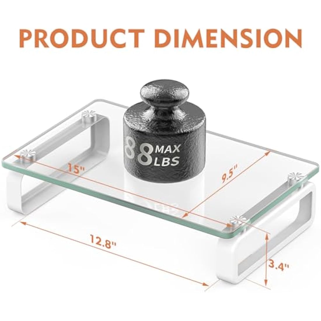 Hemudu 2 Pack Computer Monitor Stand Riser Multi Media Desktop Stand for Flat Screen LCD LED TV, Laptop/Notebook/Xbox One, with Tempered Glass and Metal Legs,HD02T-201P