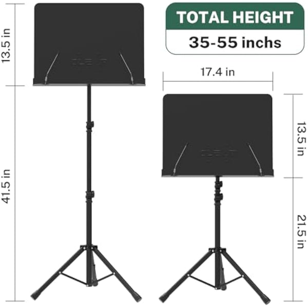 GLEAM Sheet Music Stand - Full Metal with Carrying Bag, Phone Holder, Sheet Music Folder and Clip, 5 in 1 Desktop Book Stand