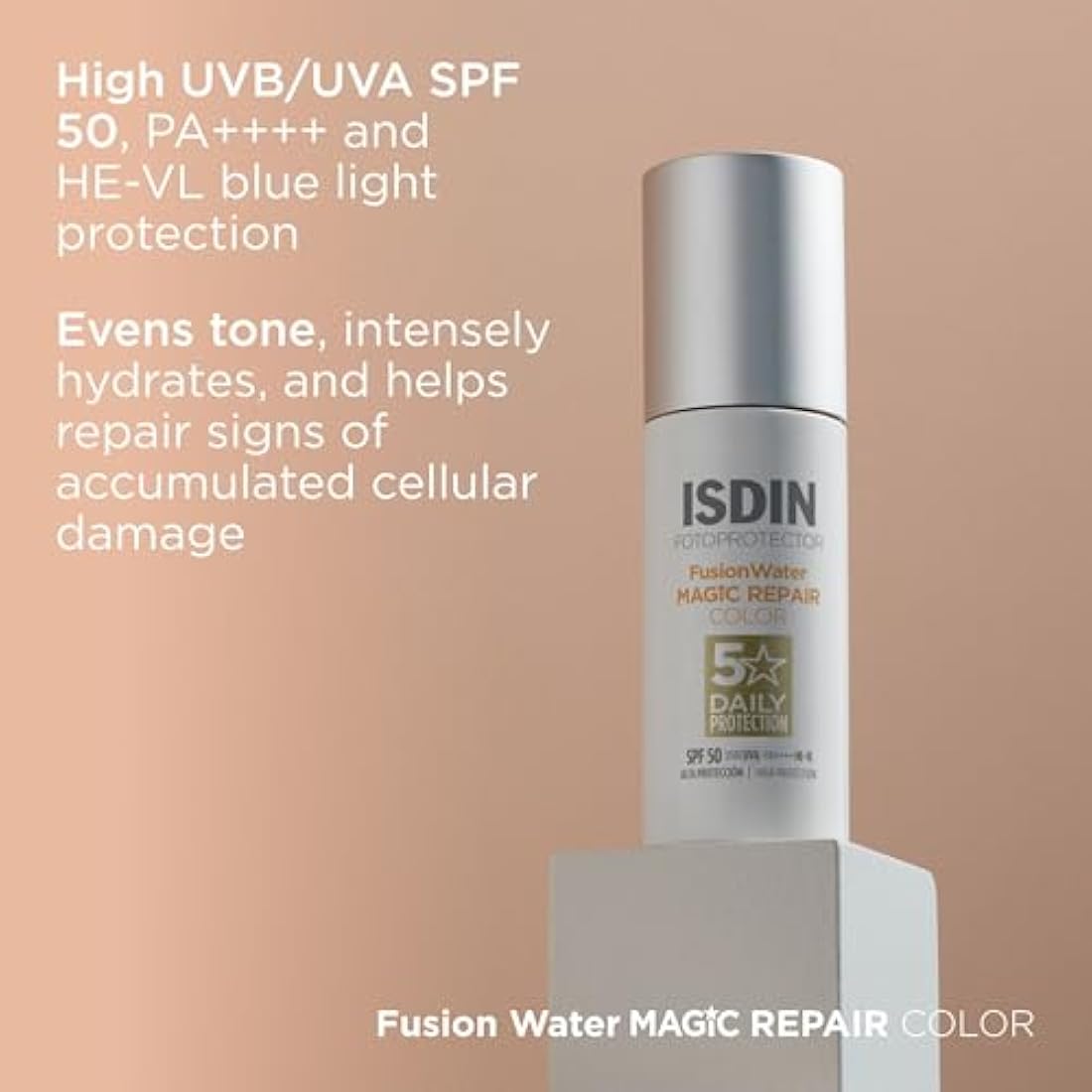 ISDIN FotoUltra Age Repair Color Fusion Water SPF 50 - Tinted facial sunscreen | Triple anti-aging action | Natural coverage, 50 ml