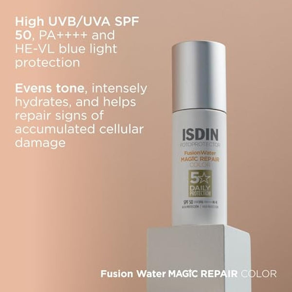 ISDIN FotoUltra Age Repair Color Fusion Water SPF 50 - Tinted facial sunscreen | Triple anti-aging action | Natural coverage, 50 ml
