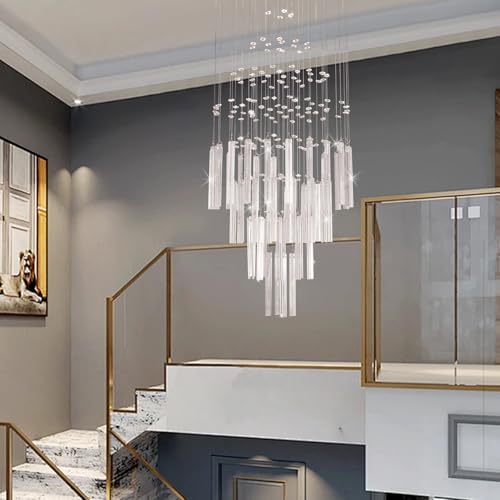 FRIXCHUR Modern Crystal Chandeliers 39.4" Long High Ceiling Chandelier Staircase Chandelier for Foyer Entryway Living Room,Dia 15.7"