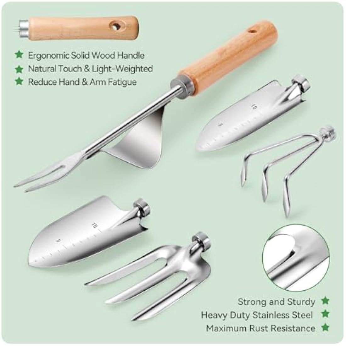 Heavy Duty Garden Tools Set, 9-Piece Stainless Steel Rust-Proof Gardening Kit with Non-Slip Ergonomic Handles & Durable Storage Tote Bag, Gardening Gifts for Women Men, Indoor/Outdoor Plant Tools