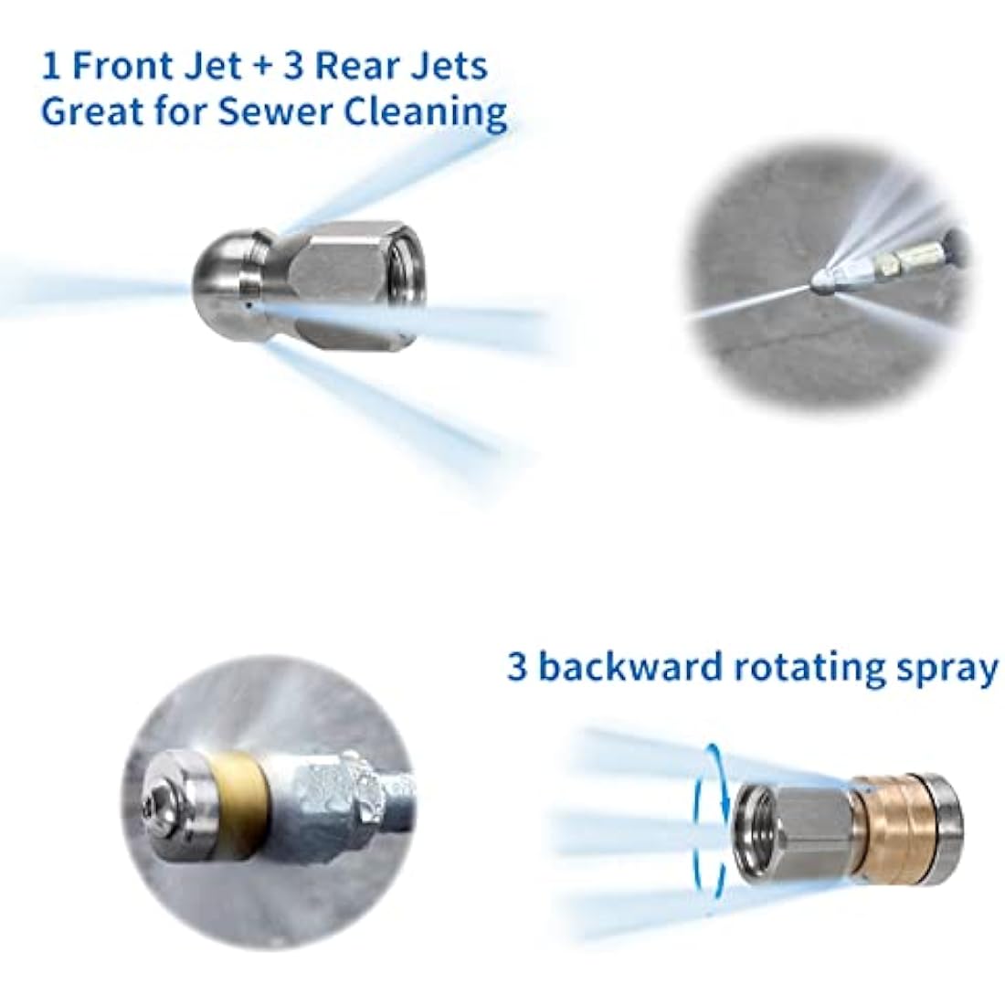 15M High Pressure Washer Drain 3000 PSI/180bar Hose Cleaning Kit Sewer Jetter Kit for Karcher K2 K3 K4 K5 K6 K7 Series & Bosch AQT Household Use Pressure Washer