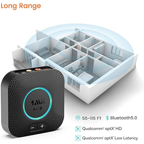 1Mii B06S Bluetooth 5.2 Receiver for Music Streaming System, Hi-Fi Wireless Audio Adapter for Stereo Receiver aptX HD aptX Low Latency, Bluetooth Receiver with Volume Control RCA/3.5mm Outputs