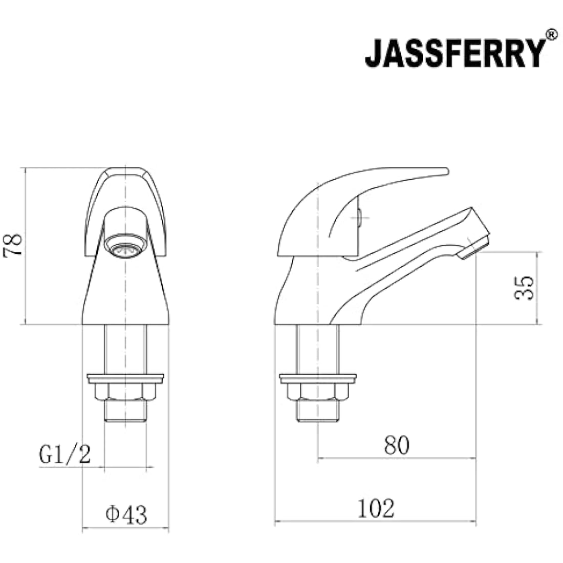 JASSFERRY Chrome Pair of Basin Taps Hot and Cold Water Bathroom Sink Tap Top Lever Handle 1/2" Faucets, Set of 2