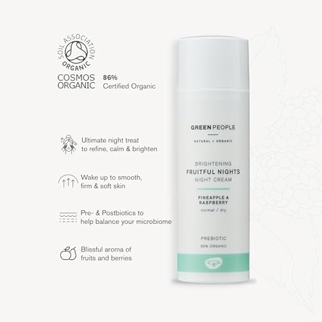 Green People Fruitful Nights Night Cream - with Rosehip for Dry, Normal & Combination Skin - Paraben & Alcohol Free - Cruelty Free & Vegan, 50ml