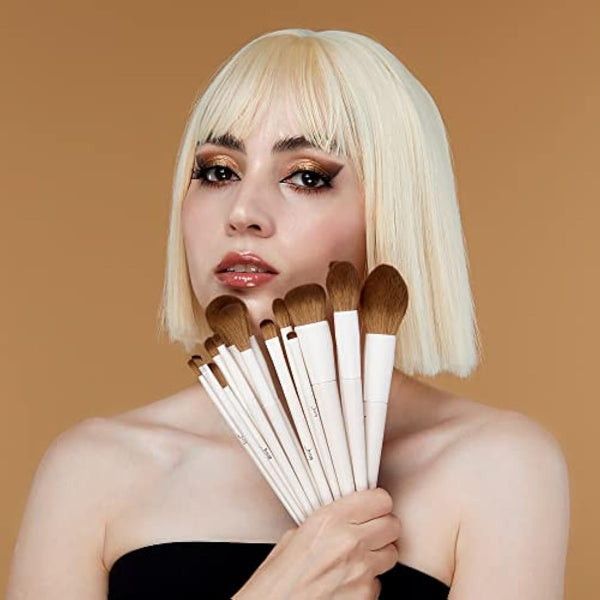 Jessup Makeup Brushes 14Pcs Make up Brushes Premium Synthetic Makeup Brush Set for Contour Concealer Foundation Eye Shadow Blending Liner Powder Blush Light Grey T329