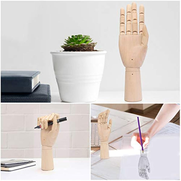 Belle Vous Flexible Wooden Mannequin Left & Right Hand Model Figures (2 Pack) - 30cm (11.81 Inches) - Movable Display Manikin with Finger Joints for Drawing, Sketching & Painting - Jewellery Holder