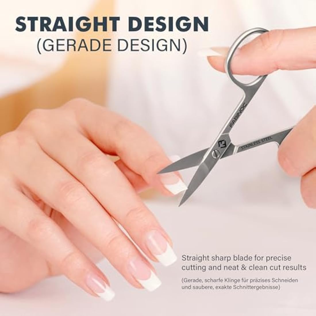FABINOC® Straight Nail Scissors for Fingernail & Toenails | German Quality Stainless Steel | Small Sharp Manicure & Pedicure Scissors for Men & Women