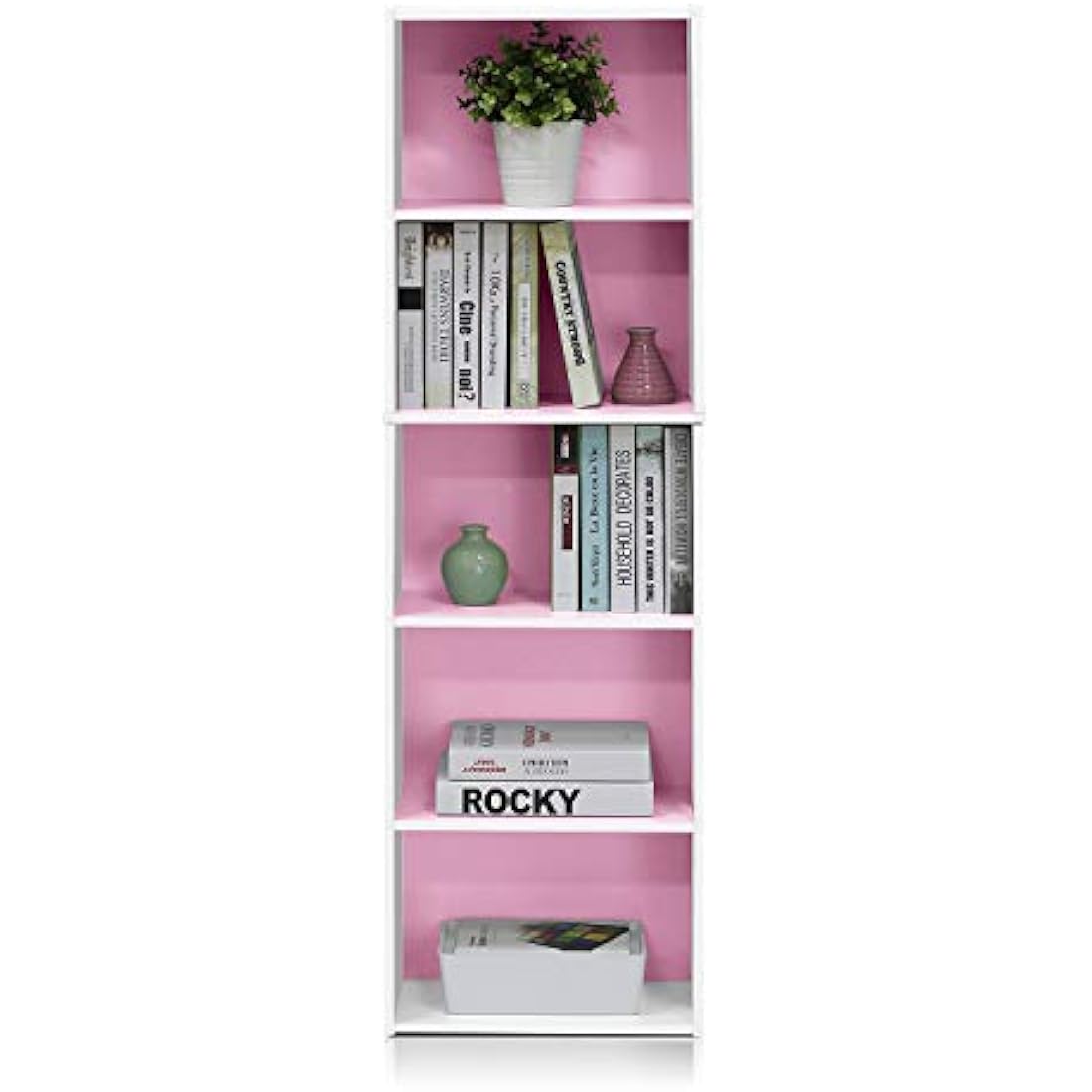 Furinno Luder 5-Tier Reversible Color Open Shelf Bookcase, White/Pink