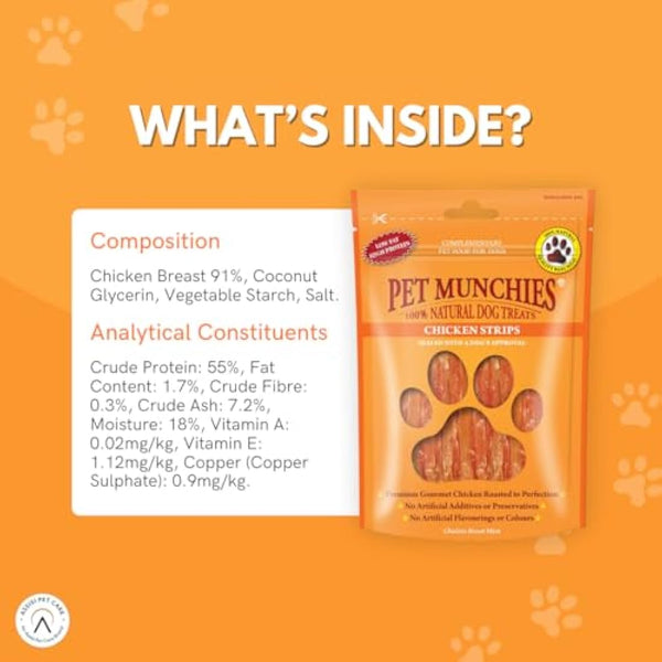 Pet Munchies Chicken Strips Dog Treats Bumper Pack, Dog Chews with Natural Real Meat, Low in Fat and High in Protein (18 x 90g)