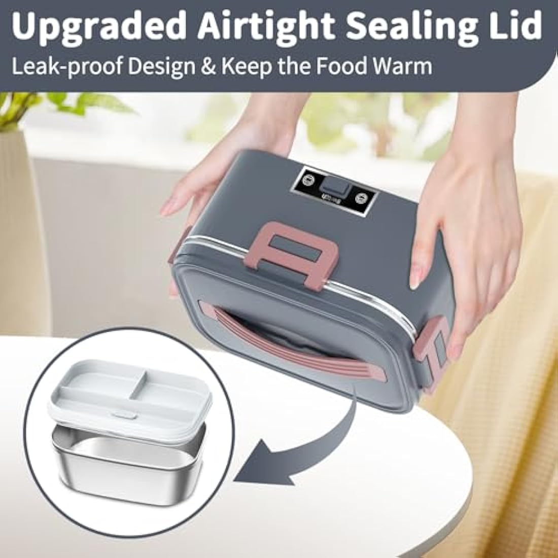 SOOOEC Electric Heated Lunch Box 100W - 3-in-1 1.8L Super Fast Portable Lunch Boxes Food Heater for Adults,12V/24V/110-220V Heating Lunch Box for Car Truck Office Home with Leak-Proof Compartment Lid