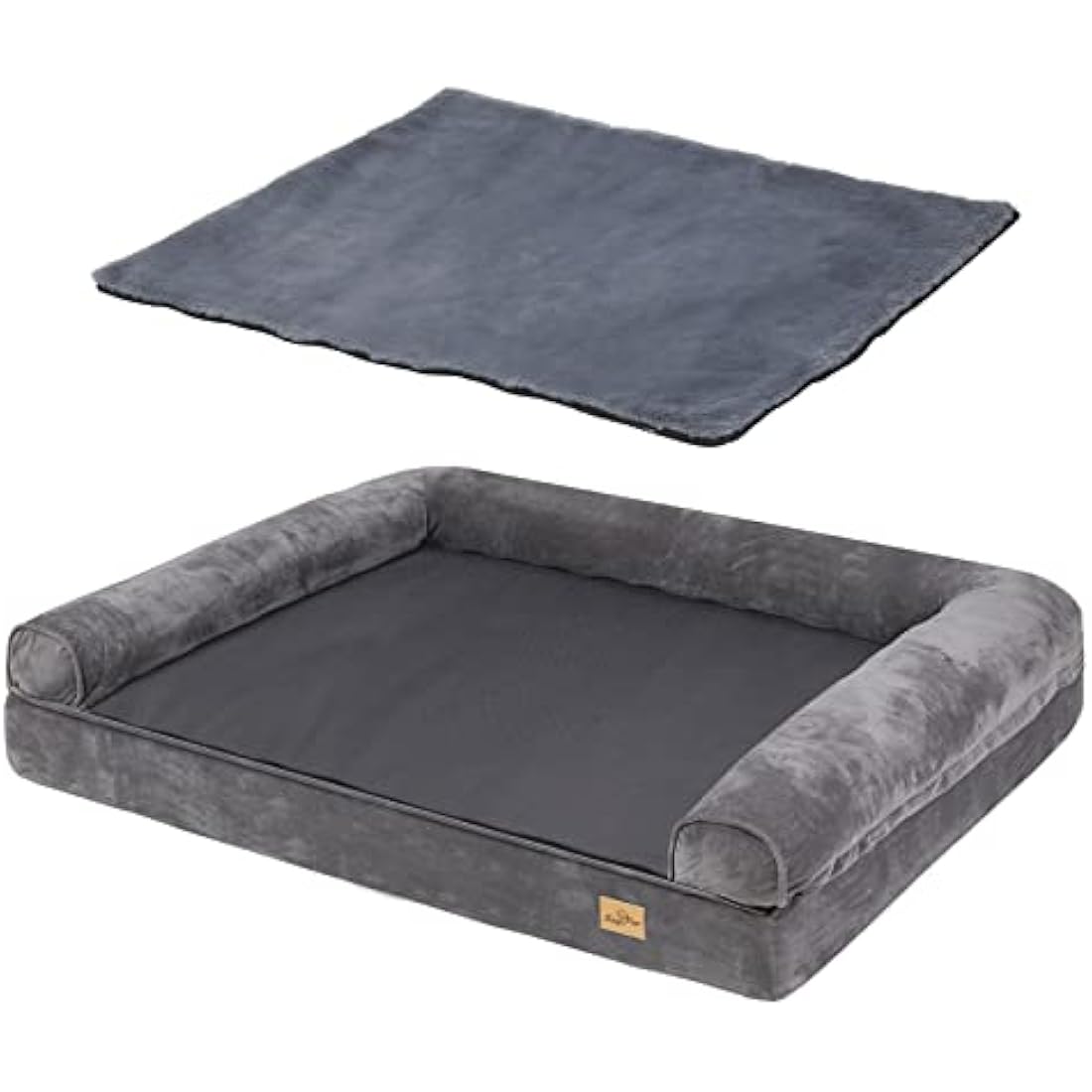 BingoPaw Medium Dog Sofa Bed: Memory Foam Orthopedic Pet Mattress Cushion Washable - Waterproof Calming Bolster Dog Couch with Pillow Grey L (80x60cm)