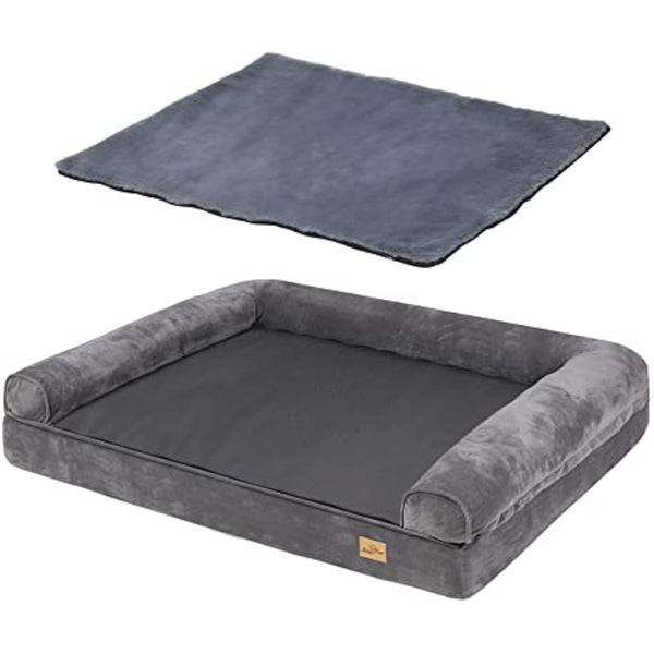 BingoPaw Medium Dog Sofa Bed: Memory Foam Orthopedic Pet Mattress Cushion Washable - Waterproof Calming Bolster Dog Couch with Pillow Grey L (80x60cm)