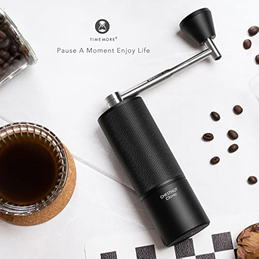 TIMEMORE Chestnut C3S PRO, Coffee Grinder Manual, Upgrade Integrated All-Metal Body, Hand Coffee Grinder with Folding Handle, for Espresso to French Press, Black