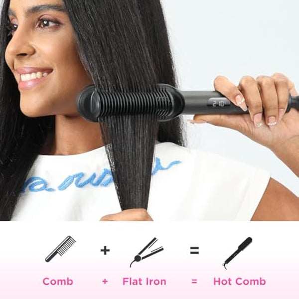 2 in1 Ionic Hair Straightener Brush, PARWIN PRO BEAUTY Hair Straightener Brush with 20s Fast Heating, Anti-Scald Design, 4 Heating Settings & LED Display, Keratin Ceramic Coating, Dual Voltage