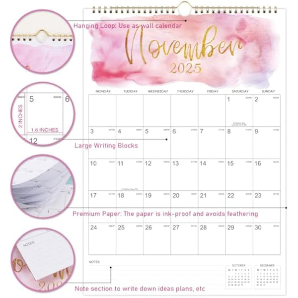 2025-2026 Calendar - Month to View Wall Planner 2025-2026, 18 Months from July 2025 to December 2026, Monthly Calendar with Twin-Wire Binding, Home Family Planner, 42.2 x 29.7 cm