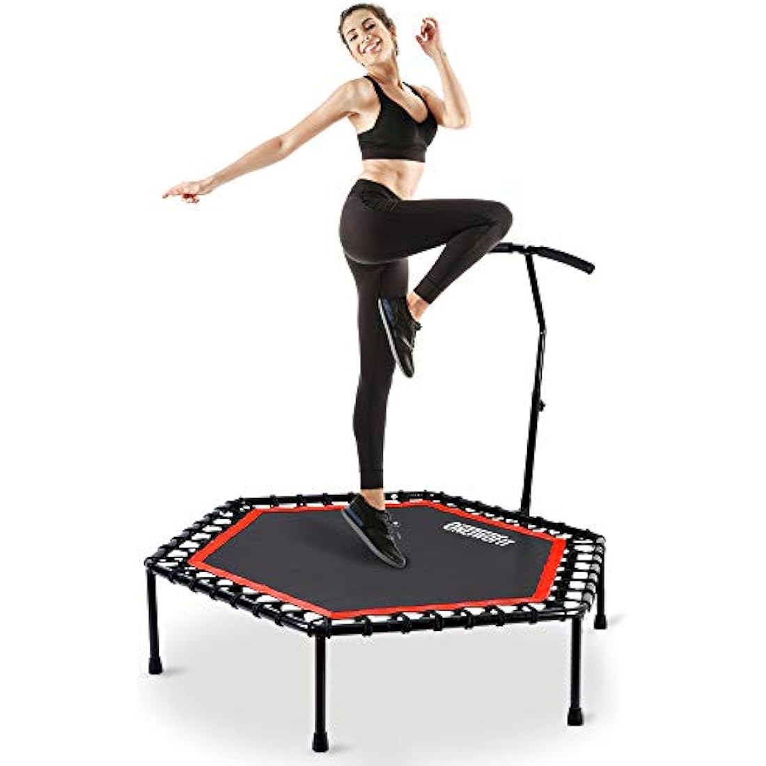 ONETWOFIT 45"/48"/51" Silent Mini Fitness Trampoline with Adjustable Handle Bar Fitness Trampoline Bungee Rebounder Jumping Cardio Trainer Workout for Adults or Kids