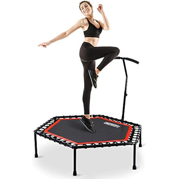 ONETWOFIT 45"/48"/51" Silent Mini Fitness Trampoline with Adjustable Handle Bar Fitness Trampoline Bungee Rebounder Jumping Cardio Trainer Workout for Adults or Kids