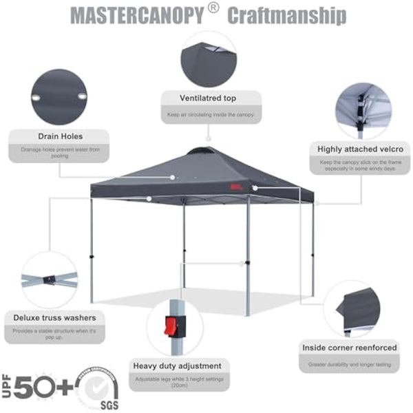 MASTERCANOPY Durable Ez Pop-up Gazebo Tent with Roller Bag (3x3M,Dark Grey)