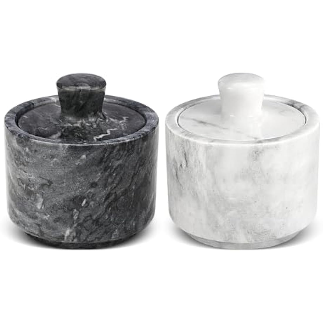 Flexzion Marble Salt Cellar with Lid - Salt and Pepper Bowls Dish Container for Kitchen - Marble Pepper Jar Storage Box Holder for Paprika, Herbs, Sugar, Jewelry & Watches (Set of 2, Black & White)