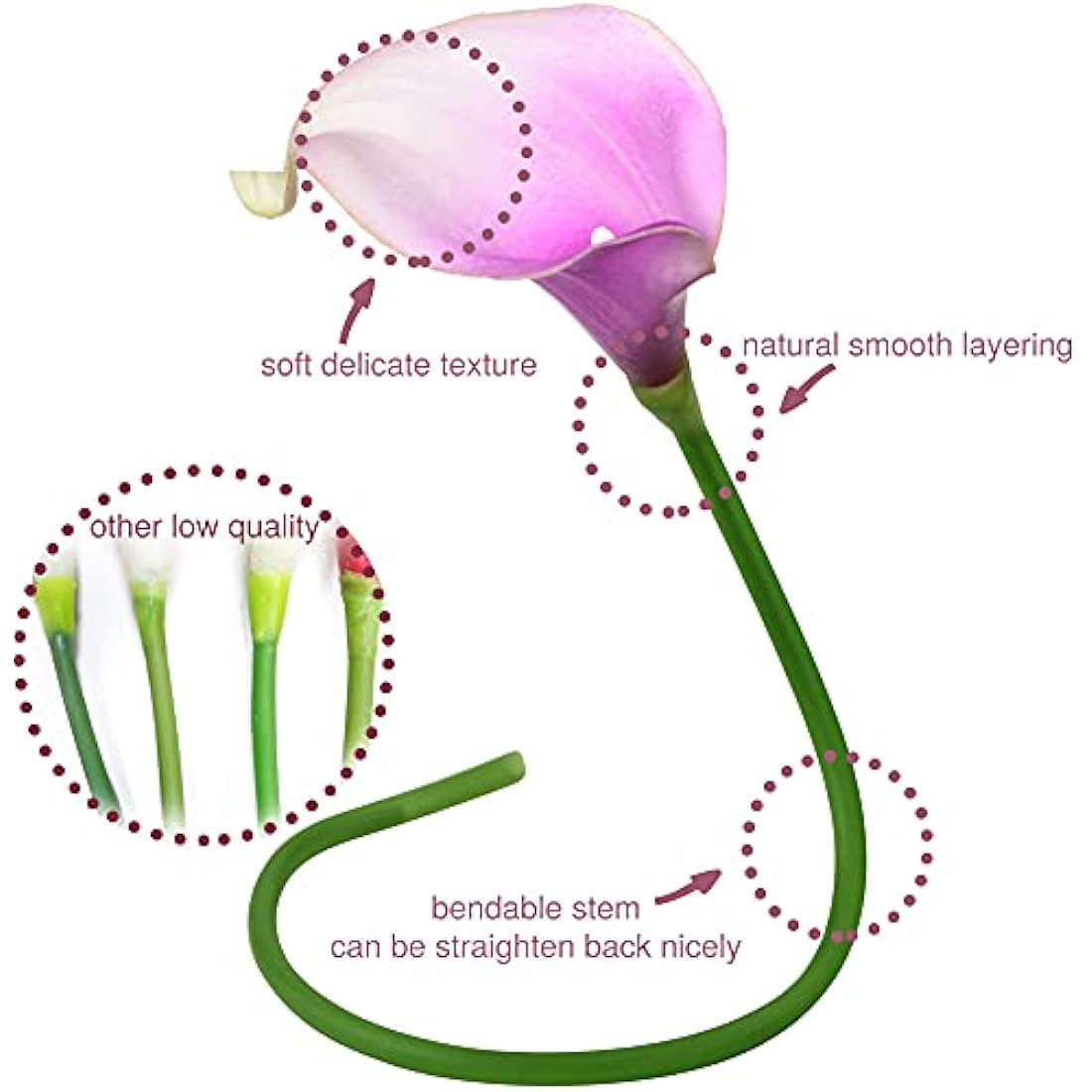 FiveSeasonStuff 10 Stems of Real Touch Calla Lilies Artificial Flower Bouquet, Perfect for Wedding, Bridal, Party, Home Office Décor DIY (Light Purple)