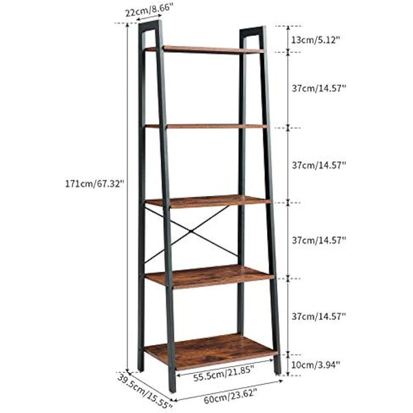 IBUYKE Ladder Shelf, 5-Tier Storage Organiser Shelves, 60x39.5x171cm, Plant Stand,Industrial Bookshelf, Living Room Bookcases, for Kitchen, Bedroom, Office TMJ017H-