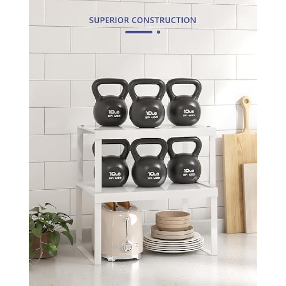 JEPEErbz Kitchen Cupboard Organiser, 4-Pack Cabinet Storage Shelf Organizer Rack, Metal Expandable Spice Holder, Stackable Storage Shelves for Cupboard, Shelf Insert, Countertop,Pantry (White)