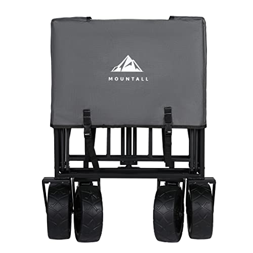 Heavy Duty Folding Wagon With Large Wheel, Trolley Cart Outdoor Transport Trailer Foldable Outdoor Garden Utility Wagon/Trolley with Cover Bag (Grey)