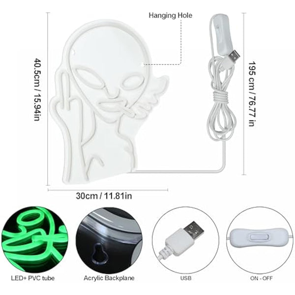 Alien Neon Sign, LED Neon Light for Wall Decoration, Party, Bar, Bedroom, Game Room, Christmas Decoration Neon Lights (Green)